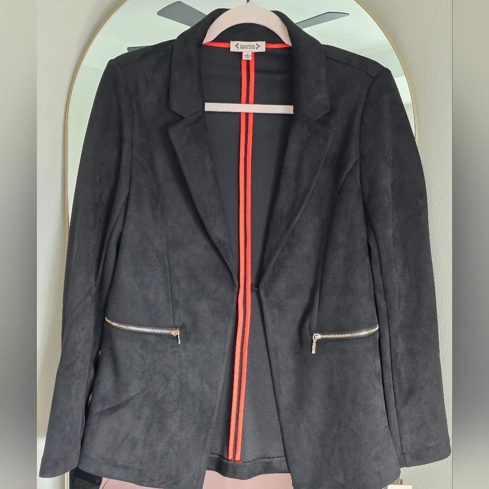 NWT Nanette Lepore Black Faux Suede Blazer Size S Business Casual Night Out Work